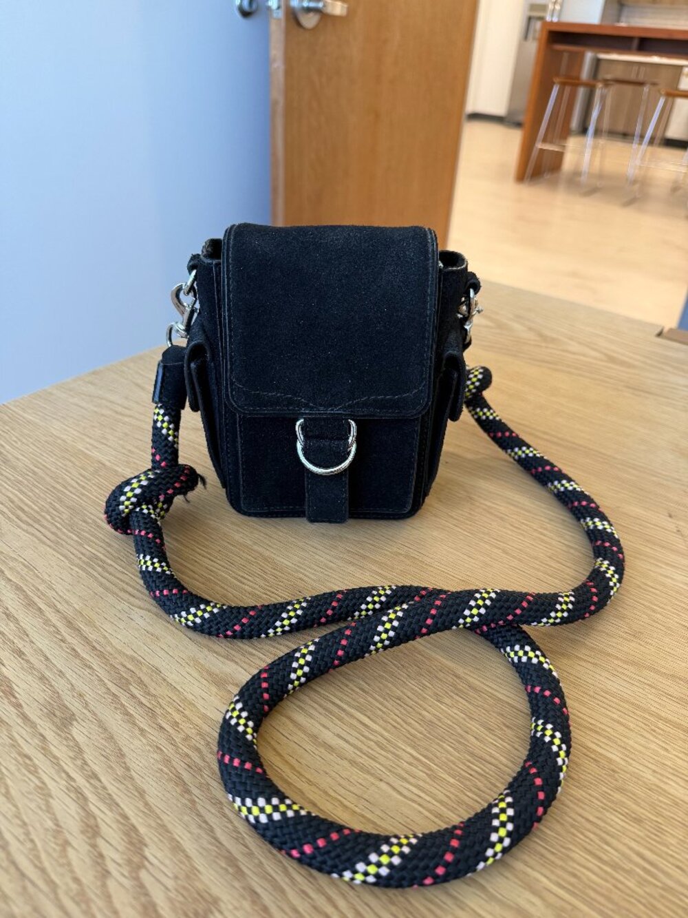 Rebecca Minkoff Cliffside Mini Camera bag- black with rope strap- fits polaroid!
